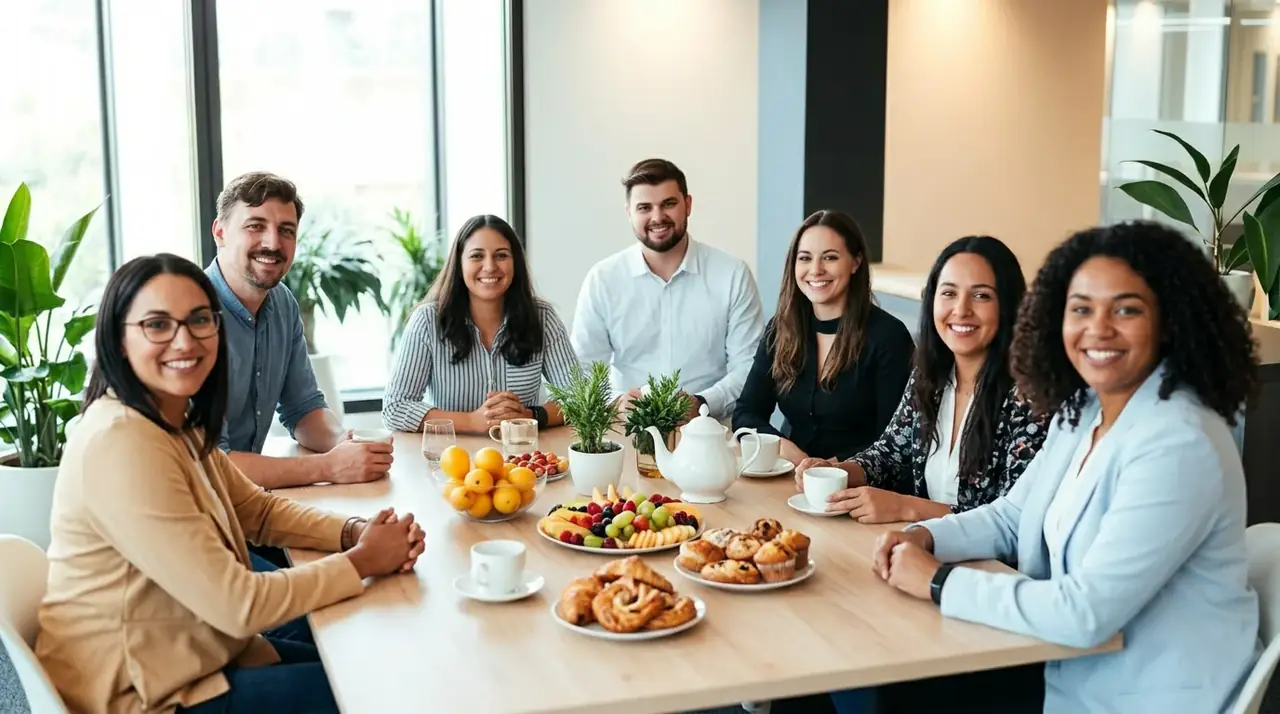 Colleagues enjoying a supportive workplace wellbeing break