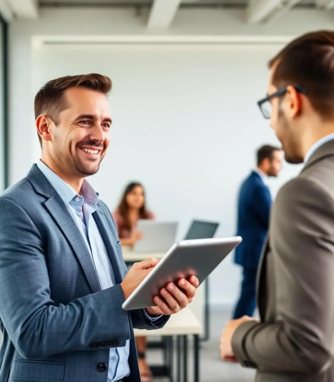 Recruitment consultant meeting a candidate in a modern office