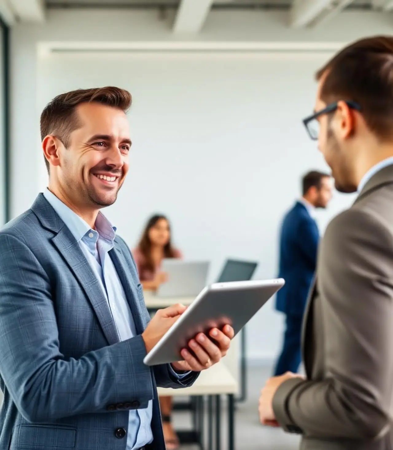 Recruitment consultant meeting a candidate in a modern office